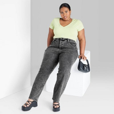  Women's Super-High Rise Straight Jeans - Wild Fable™ Black Wash