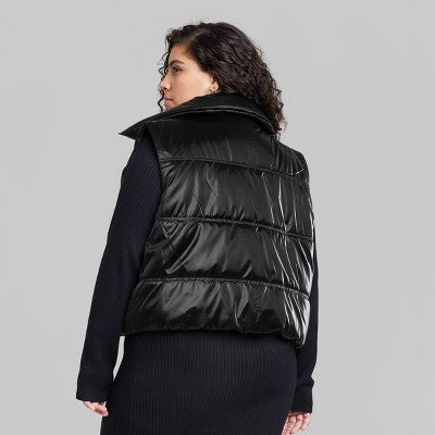  Women's Iridescent Cropped Puffer Vest - Wild Fable™ Black