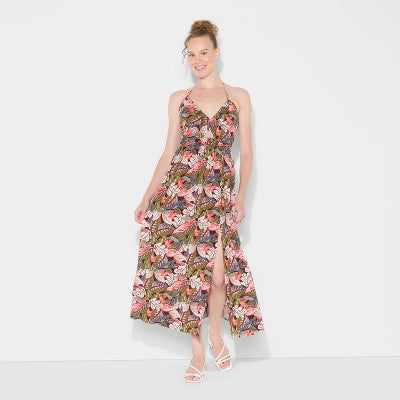  Women's Ruched Maxi Halter A-Line Dress - Wild Fable™ Assorted Pinks Floral