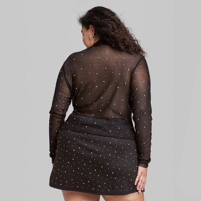  Women's Rhinestone Mesh Mock Turtleneck Top - Wild Fable™