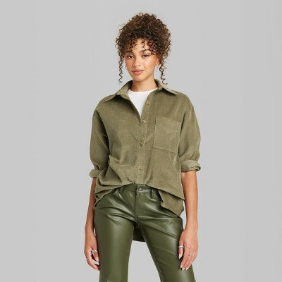  Women's Oversized Button-Down Corduroy Shirt - Wild Fable™