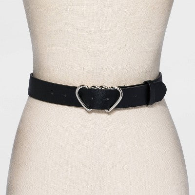  Women's Fable Double Heart Metal Buckle Belt - Wild Fable™ Black