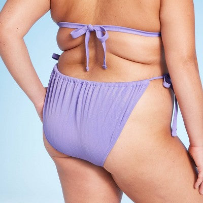 Women's Side-Tie Extra Cheeky High Leg Lurex Plisse Textured Bikini Bottom - Wild Fable™ Purple