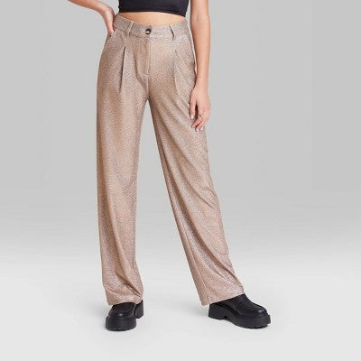  Women's Wide Leg Glitter Trouser Pants - Wild Fable™ Copper