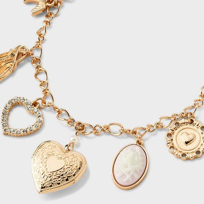  Mixed Heart Charm Necklace - Wild Fable™ Gold