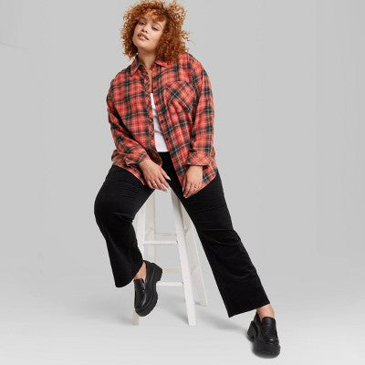 Women's Oversized Button-Down Flannel Shirt - Wild Fable™ Plaid