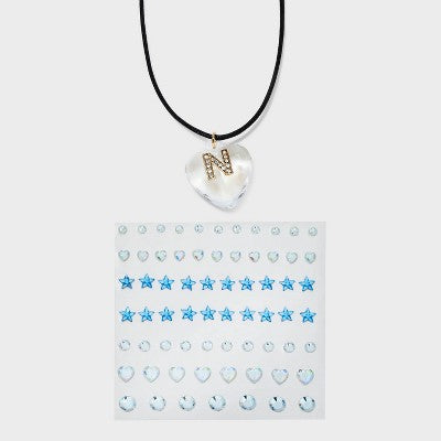  Acrylic Heart With Face Gems Pendant Necklace - Wild Fable™ Clear/Black