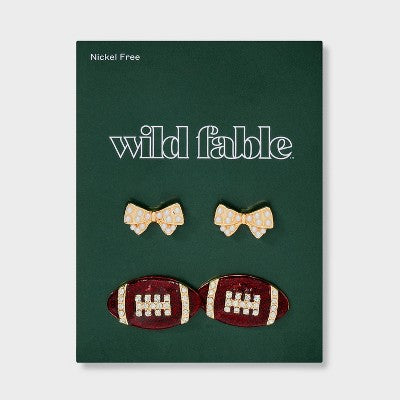  Game Day Football And Bow Earring Set 2pc - Wild Fable™ Brown