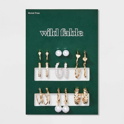  Heart And Pearl Earring Set 9pc - Wild Fable™ Gold
