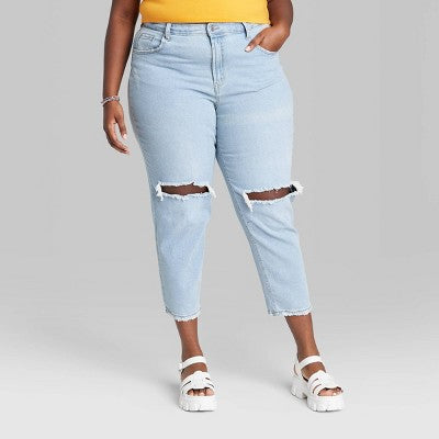  Women's Super-High Rise Distressed Slim Straight Jeans - Wild Fable™ Medium Wash