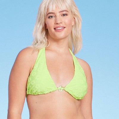 Women's Daisy Textured Ring Front Triangle Bikini Top - Wild Fable™ Green