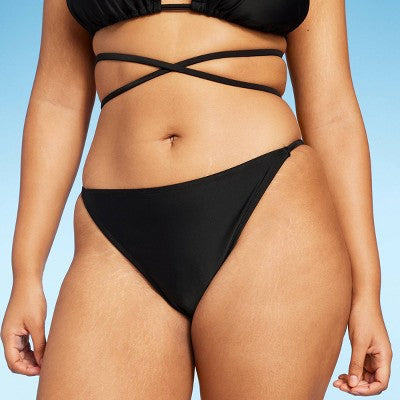  Women's Side Tab Extra Cheeky High Leg Bikini Bottom - Wild Fable™ Black