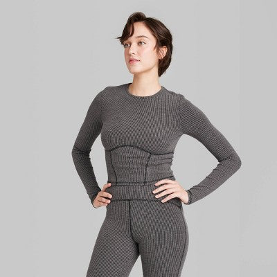  Women's Long Sleeve Corset Seam T-Shirt - Wild Fable™