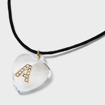  Acrylic Heart With Face Gems Pendant Necklace - Wild Fable™ Clear/Black