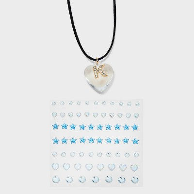  Acrylic Heart With Face Gems Pendant Necklace - Wild Fable™ Clear/Black