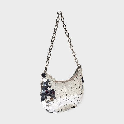  Slouchy Sequin Hobo Shoulder Handbag - Wild Fable™ Silver