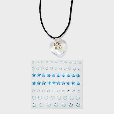  Acrylic Heart With Face Gems Pendant Necklace - Wild Fable™ Clear/Black