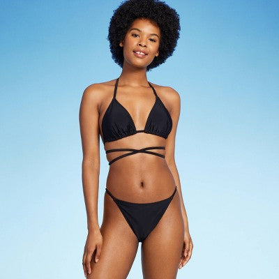  Women's Side Tab Extra Cheeky High Leg Bikini Bottom - Wild Fable™ Black