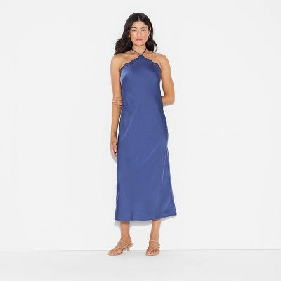  Women's Lace Trim Maxi A-Line Dress - Wild Fable™ Blue