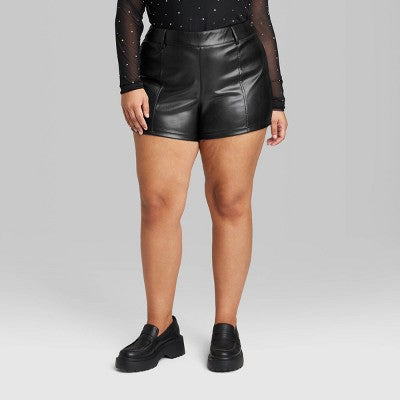  Women's High-Rise Faux Leather Shorts - Wild Fable™