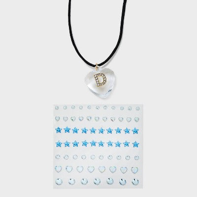  Acrylic Heart With Face Gems Pendant Necklace - Wild Fable™ Clear/Black