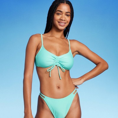  Women's Ruched Drawstring Front Bralette Bikini Top - Wild Fable™