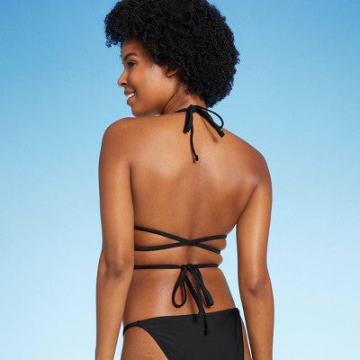  Women's Triangle Wrap Bikini Top - Wild Fable™ Black