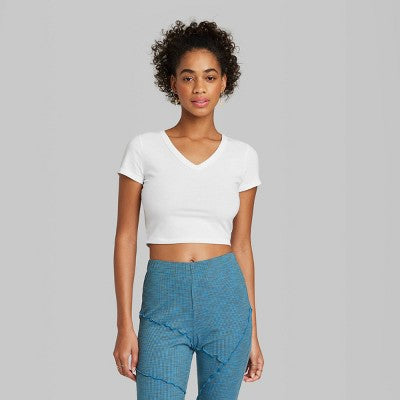  Women's Short Sleeve V-Neck 3pk Bundle T-Shirt - Wild Fable™ White