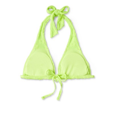  Women's Daisy Textured Ring Front Triangle Bikini Top - Wild Fable™ Green