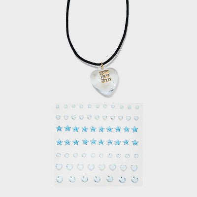  Acrylic Heart With Face Gems Pendant Necklace - Wild Fable™ Clear/Black